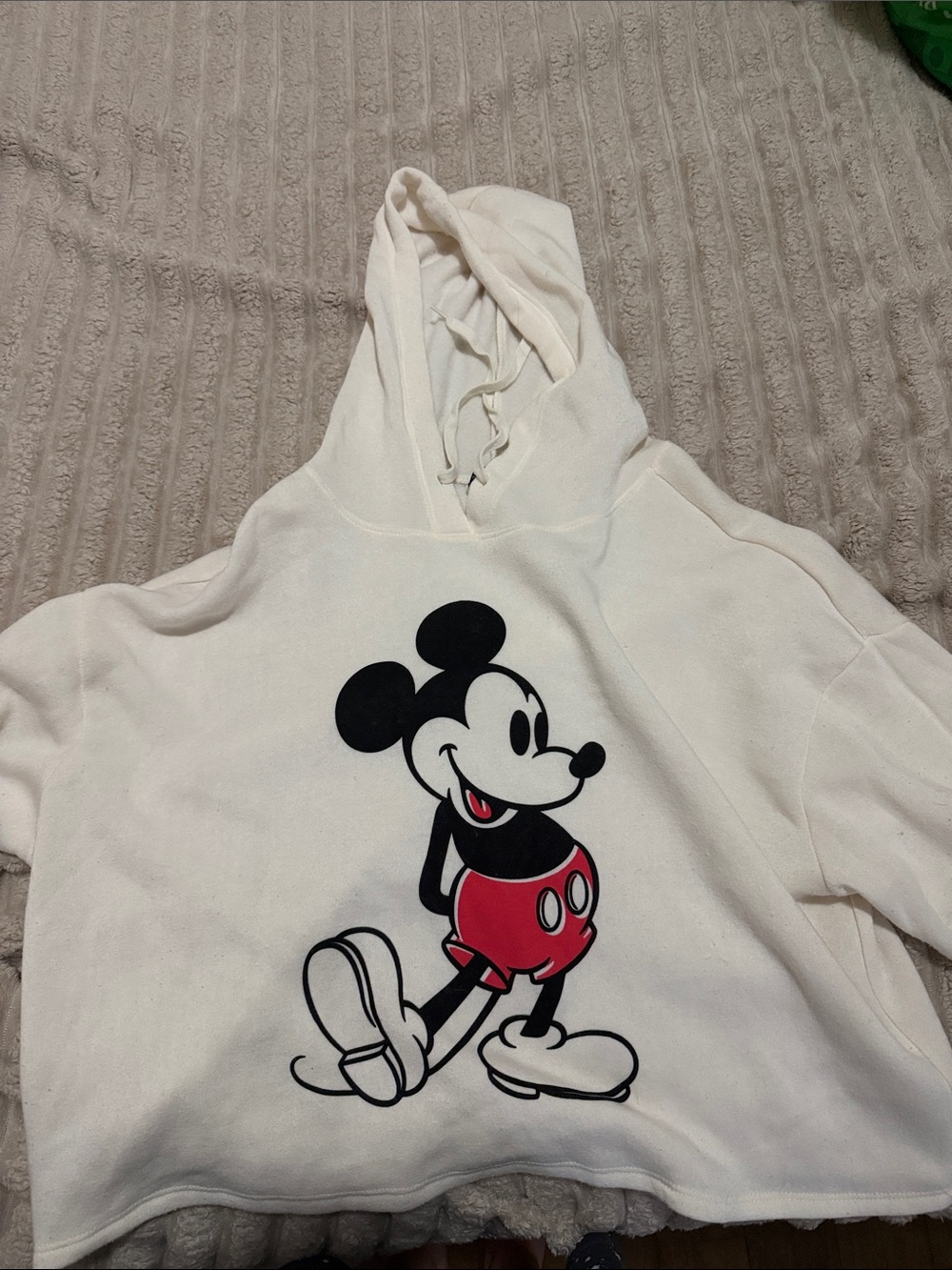 White Mickey Mouse Graphic crop Hoodie